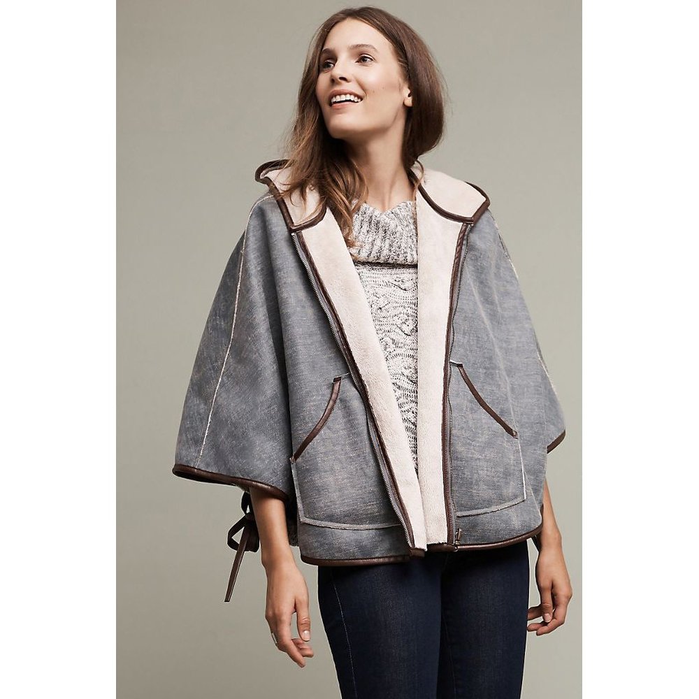 Anthropologie HeiHei Reversible Hooded Sherpa Cape